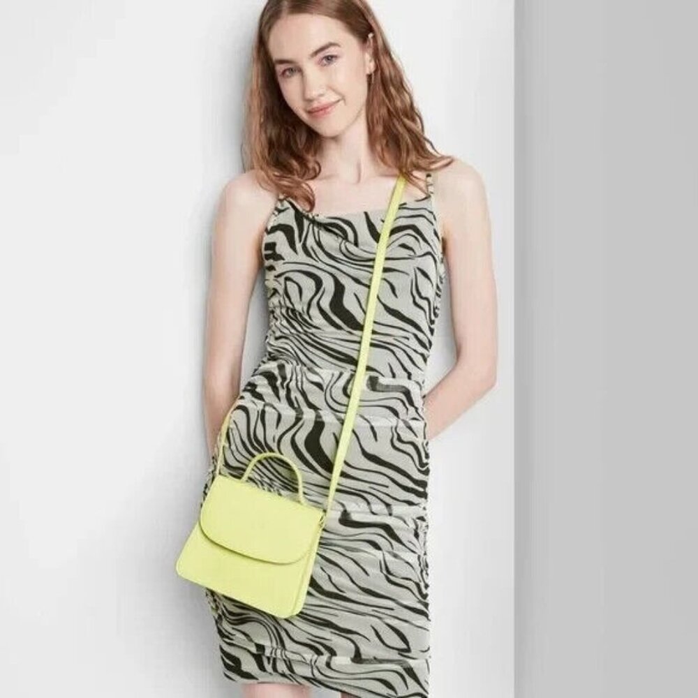 Wild Fable Dress Sleeveless Ruched Side Mesh Overlay Bodycon